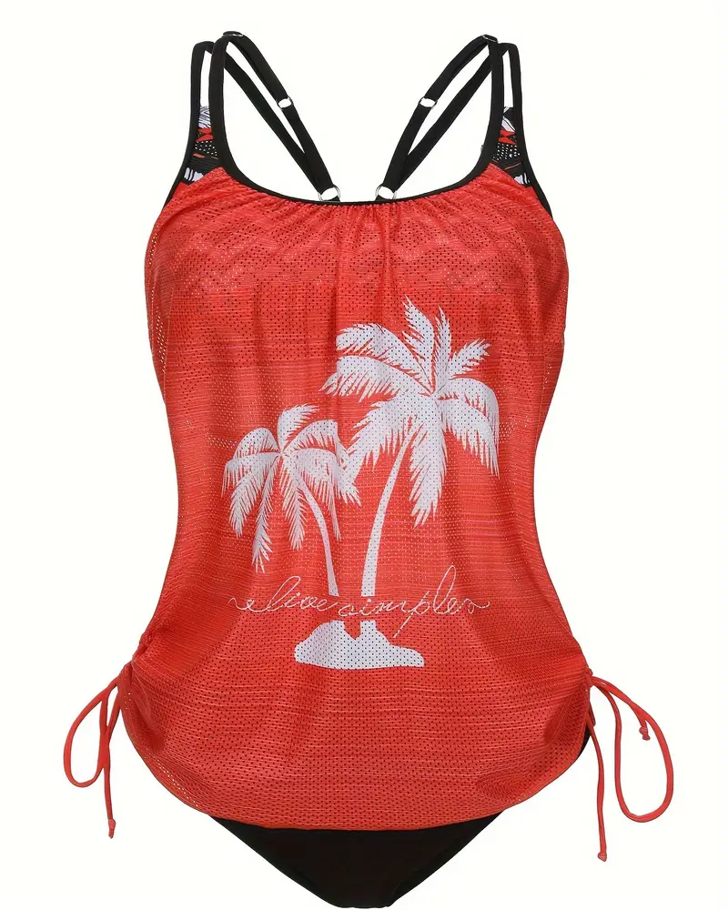 Solmera – Tropical Print Tankini Set with Drawstring Detail