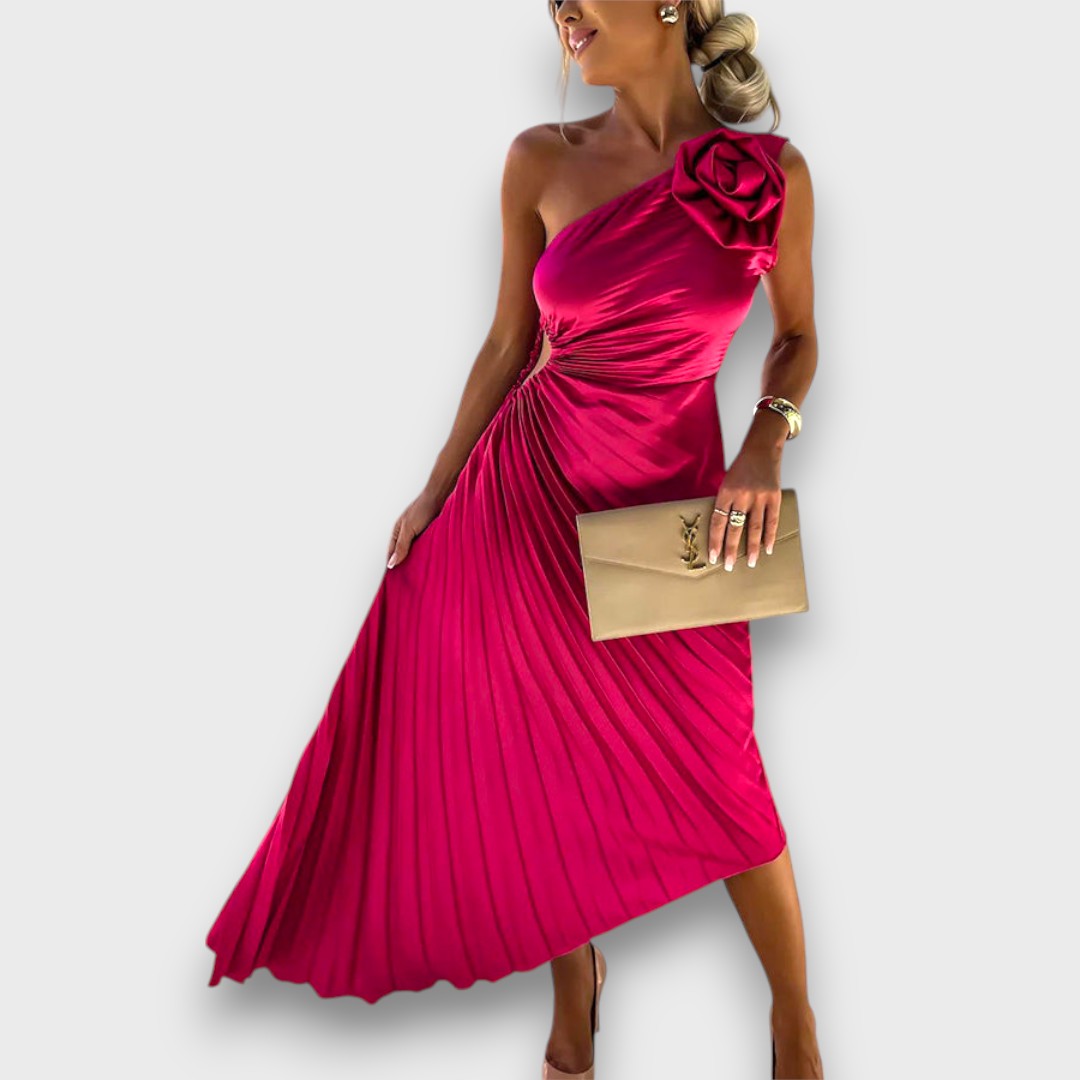 Lunelle – Asymmetrical Dress with Rose Detail