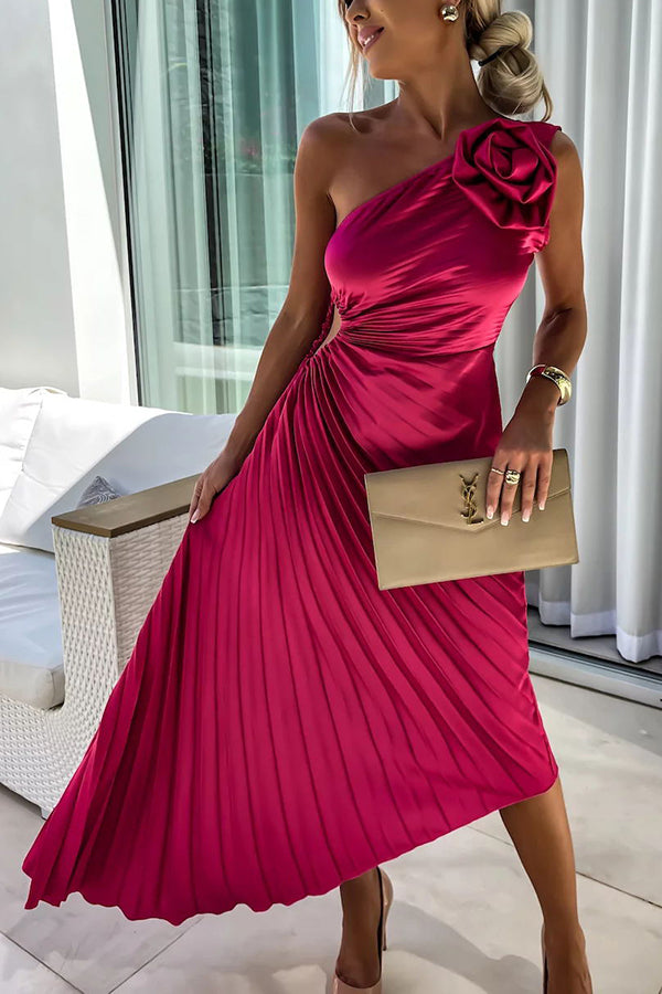 Milada – One-Shoulder Pleated Midi Dress for Women