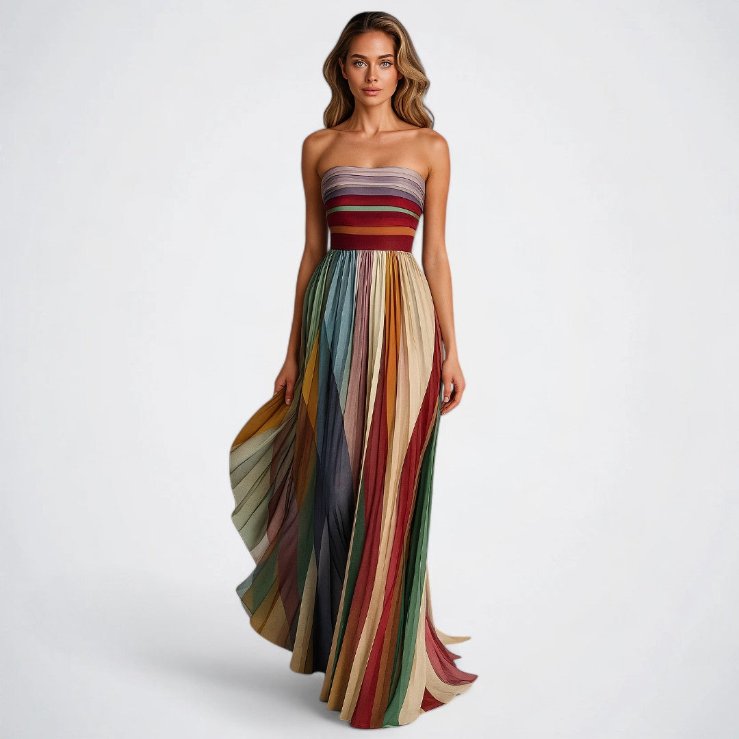 Tess – Strapless Multicolor Pleated Maxi Dress for Women