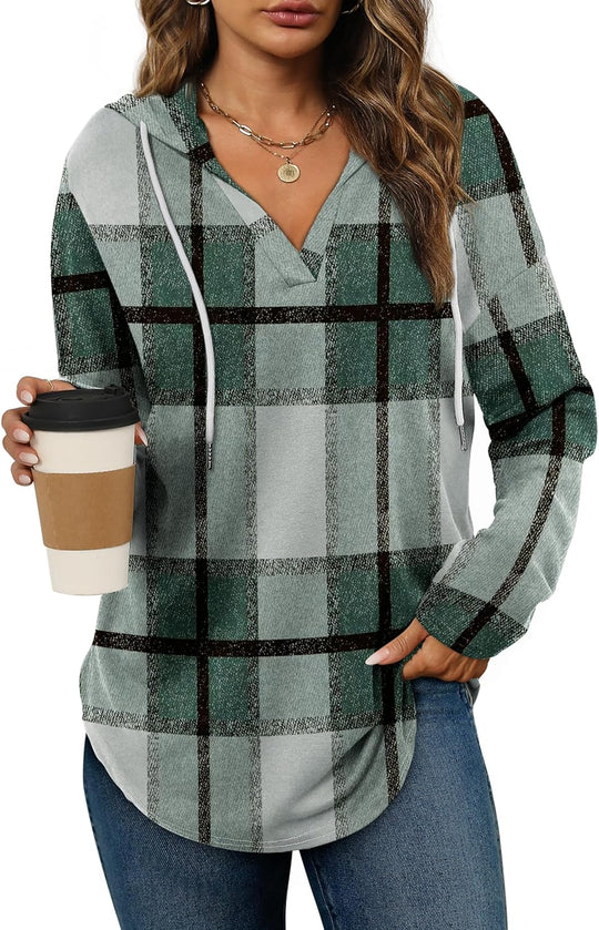 Addie – Plaid Hoodie Long-Sleeve Top for Women