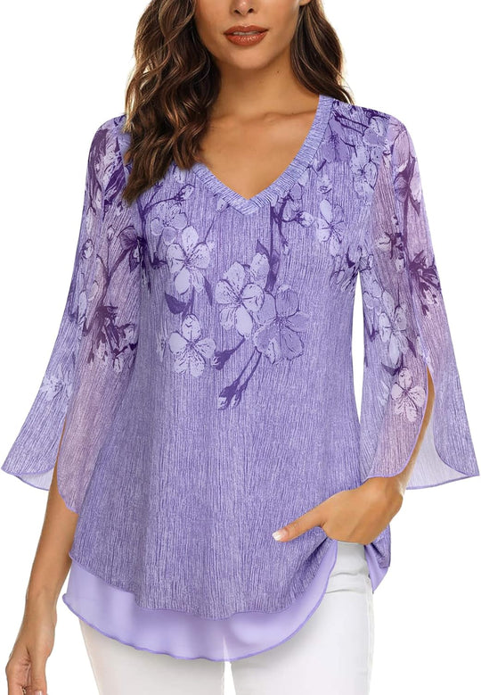 Justitia – Flowy 3/4 Sleeve Chiffon Blouse for Women
