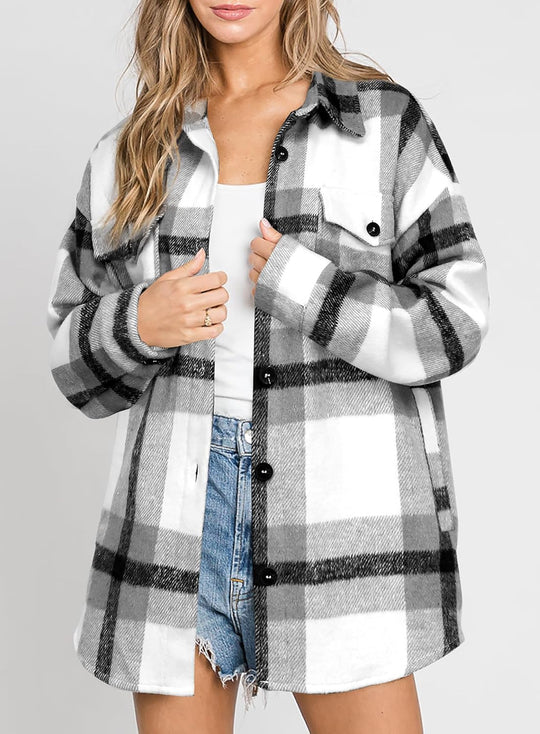 Izzie – Oversized Plaid Button-Up Shacket for Women