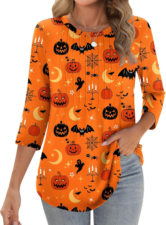 Princess – 3/4 Sleeve Floral Pleated Tunic Top for Women