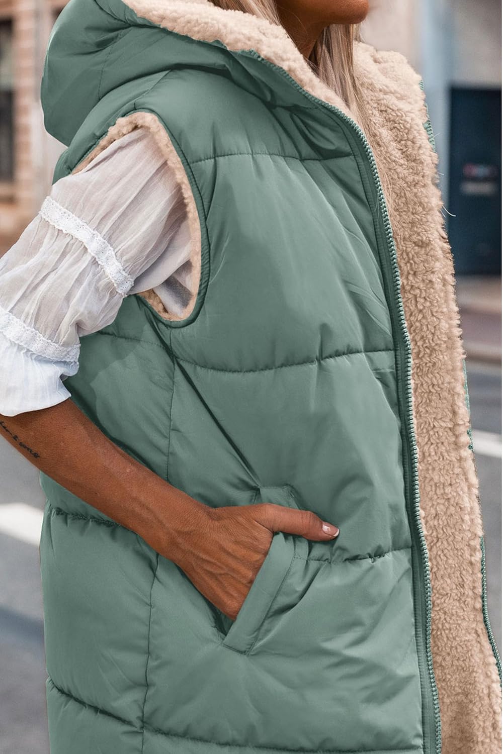 Kayleigh – Long Hooded Puffer Vest for Women