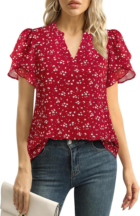 Roberta – Feminine Flutter Sleeve V-Neck Blouse for Women