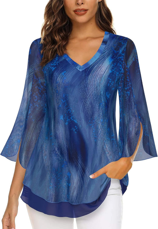 Justitia – Flowy 3/4 Sleeve Chiffon Blouse for Women