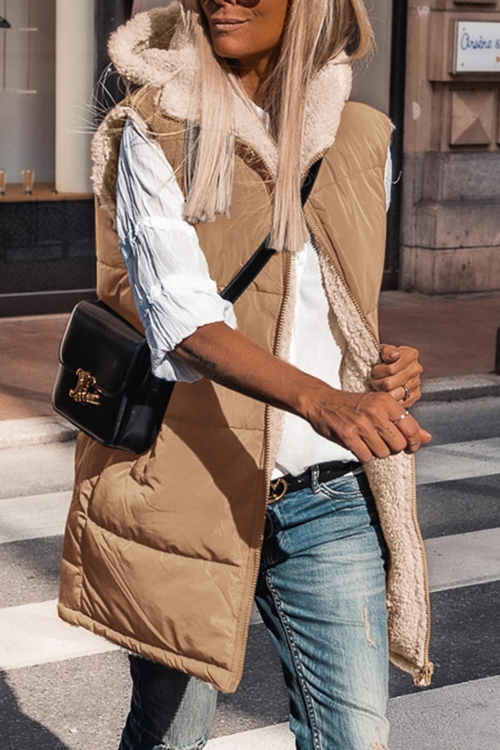 Kayleigh – Long Hooded Puffer Vest for Women