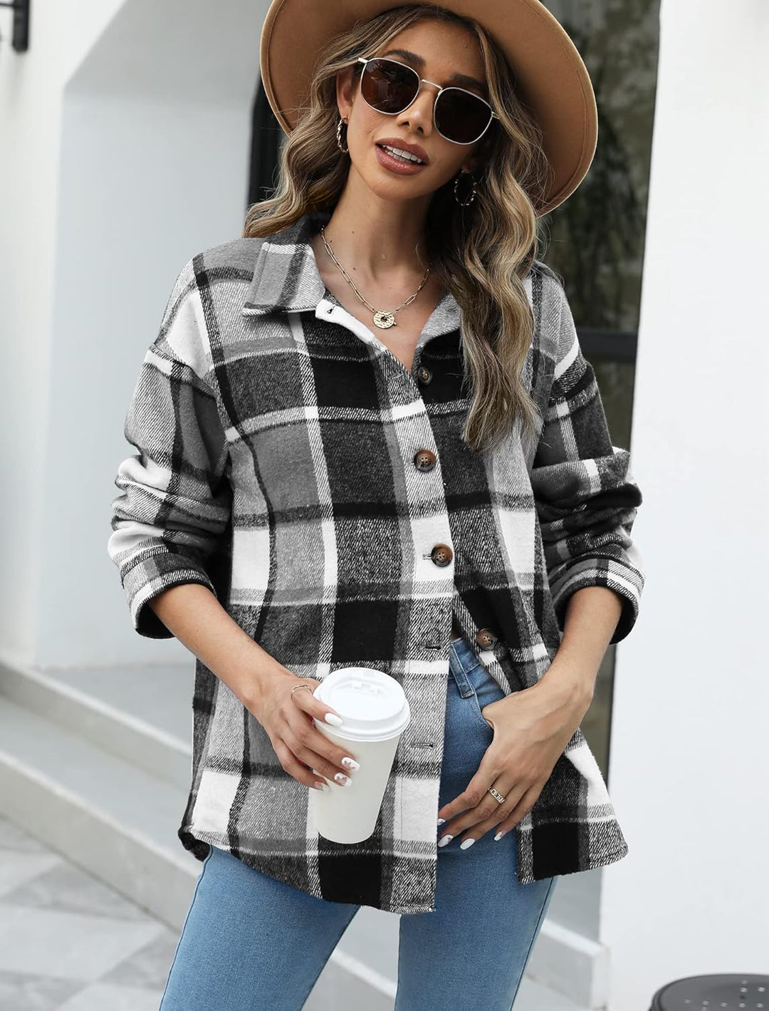 Izzie – Oversized Plaid Button-Up Shacket for Women