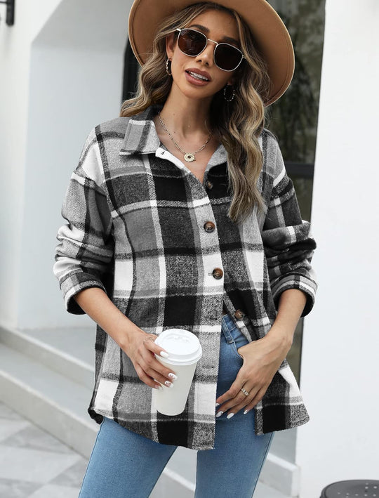Izzie – Oversized Plaid Button-Up Shacket for Women