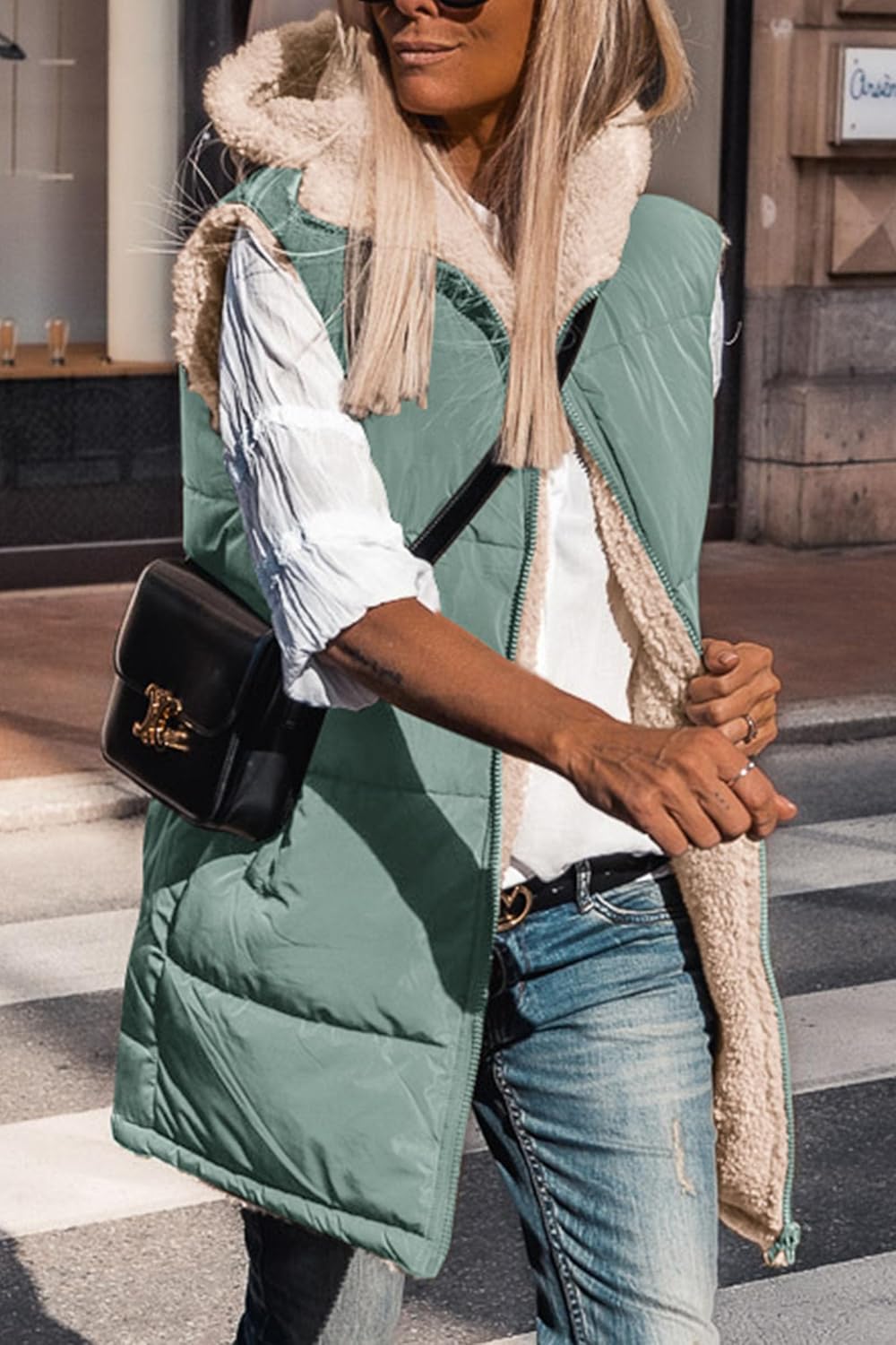 Kayleigh – Long Hooded Puffer Vest for Women