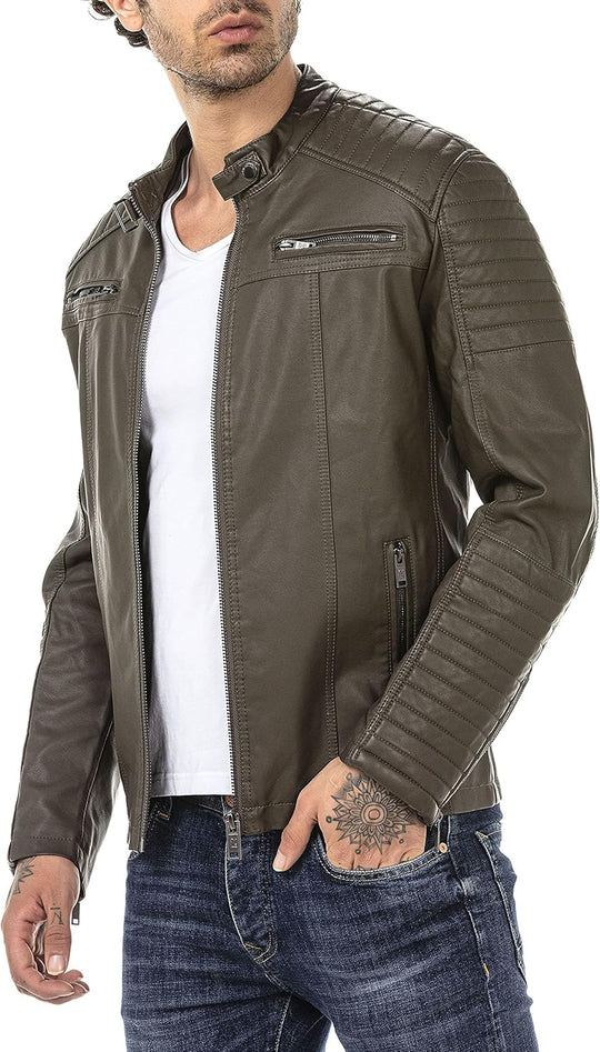 Enzo – Classic Faux Leather Biker Jacket for Men