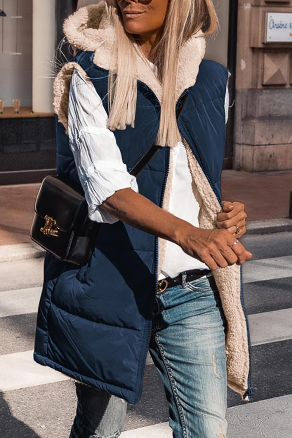 Kayleigh – Long Hooded Puffer Vest for Women