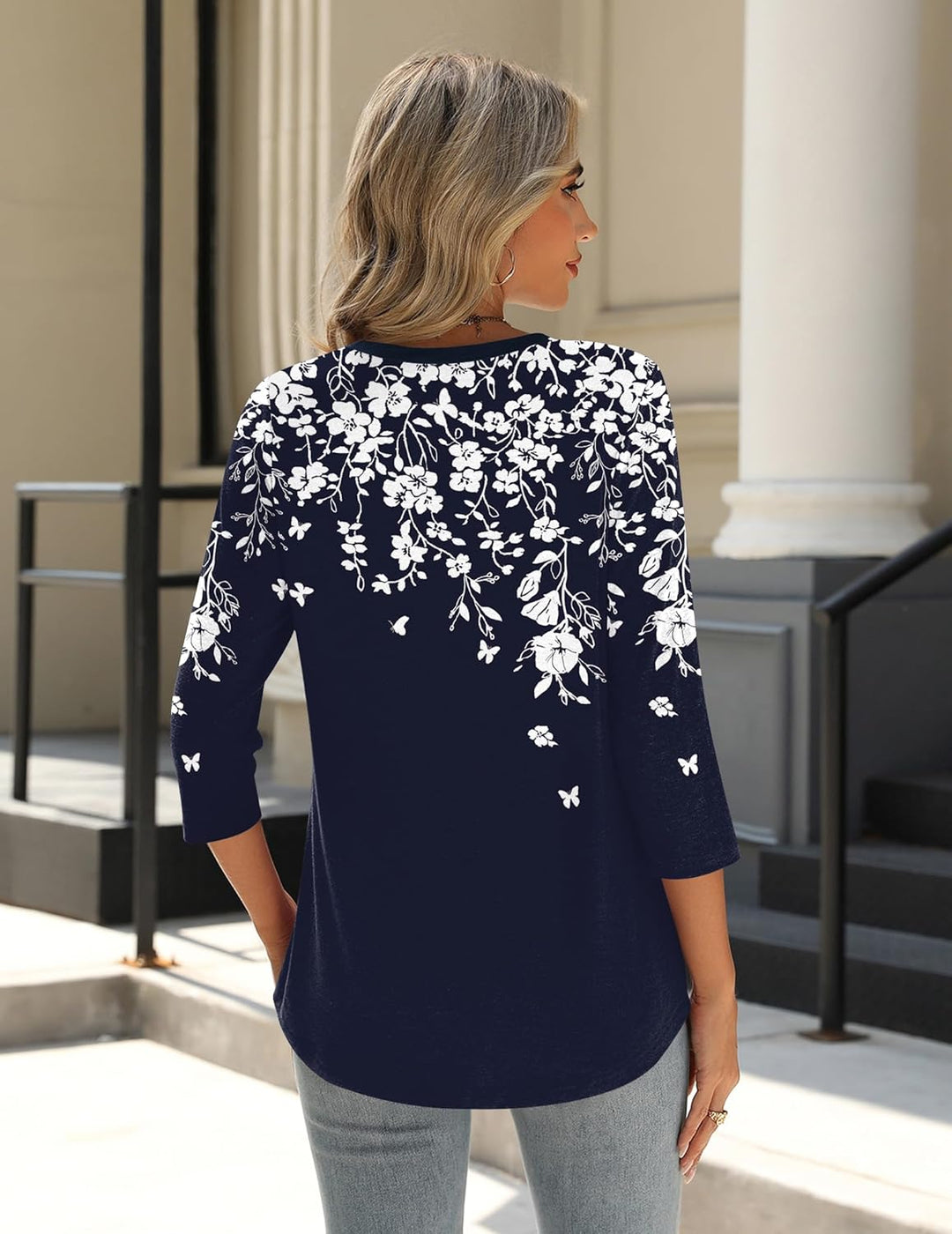 Princess – 3/4 Sleeve Floral Pleated Tunic Top for Women