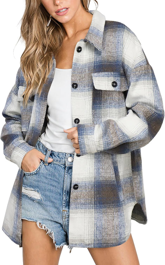 Izzie – Oversized Plaid Button-Up Shacket for Women