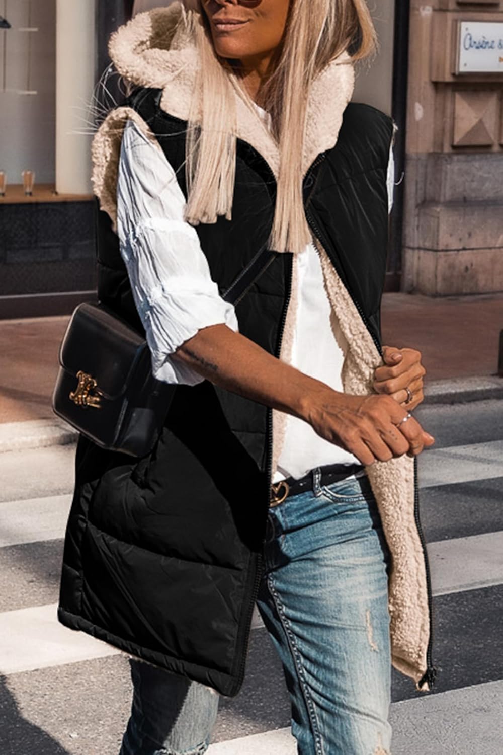 Kayleigh – Long Hooded Puffer Vest for Women