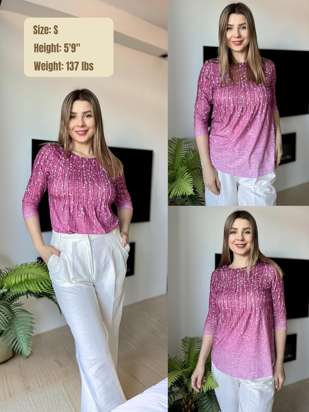 Princess – 3/4 Sleeve Floral Pleated Tunic Top for Women