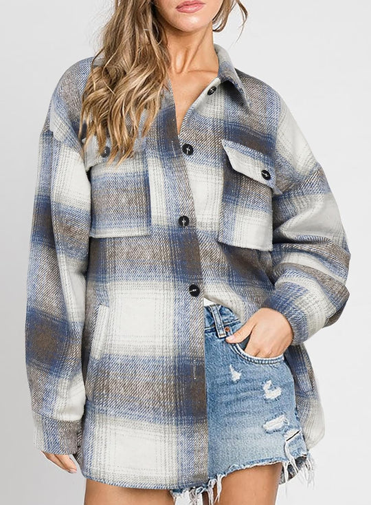 Izzie – Oversized Plaid Button-Up Shacket for Women