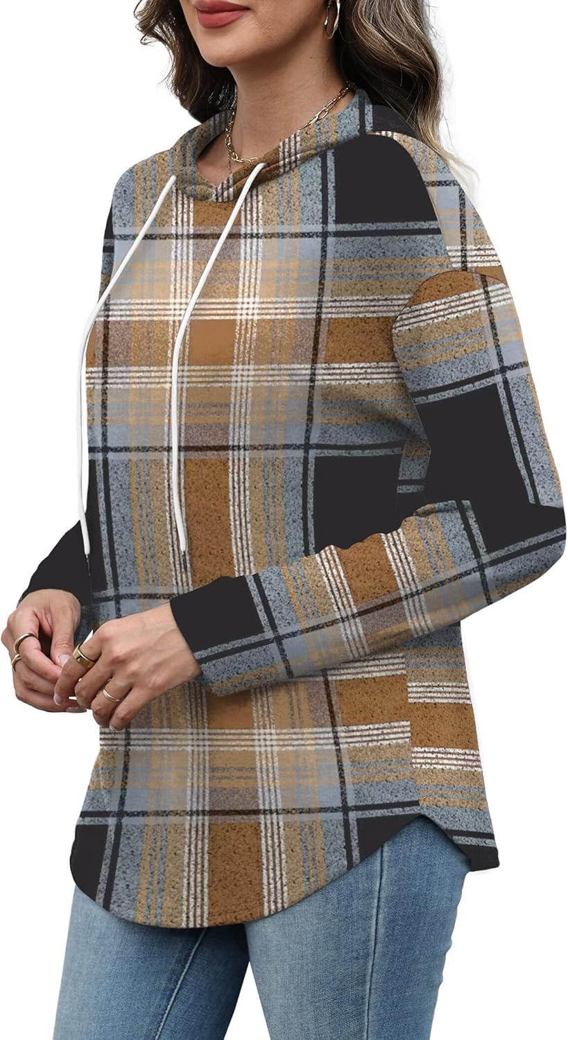Addie – Plaid Hoodie Long-Sleeve Top for Women