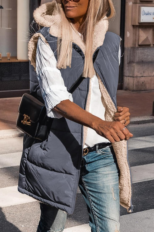 Kayleigh – Long Hooded Puffer Vest for Women