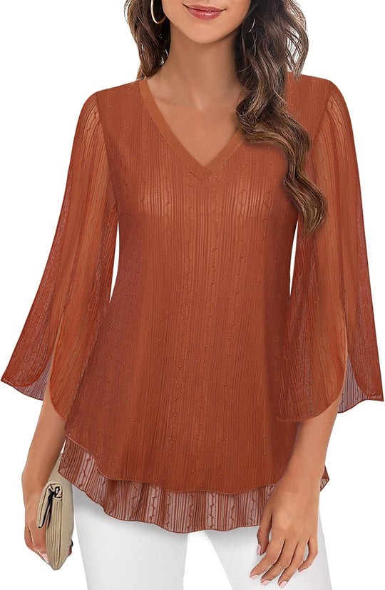 Justitia – Flowy 3/4 Sleeve Chiffon Blouse for Women