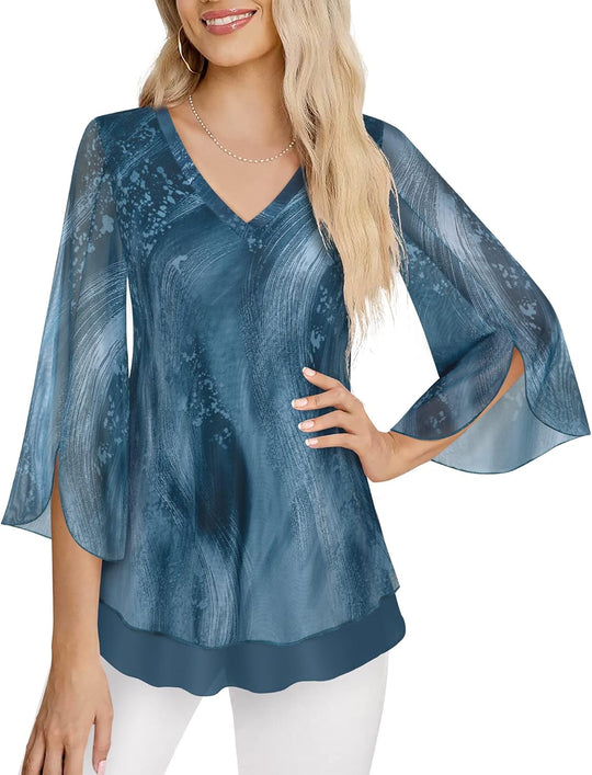 Justitia – Flowy 3/4 Sleeve Chiffon Blouse for Women