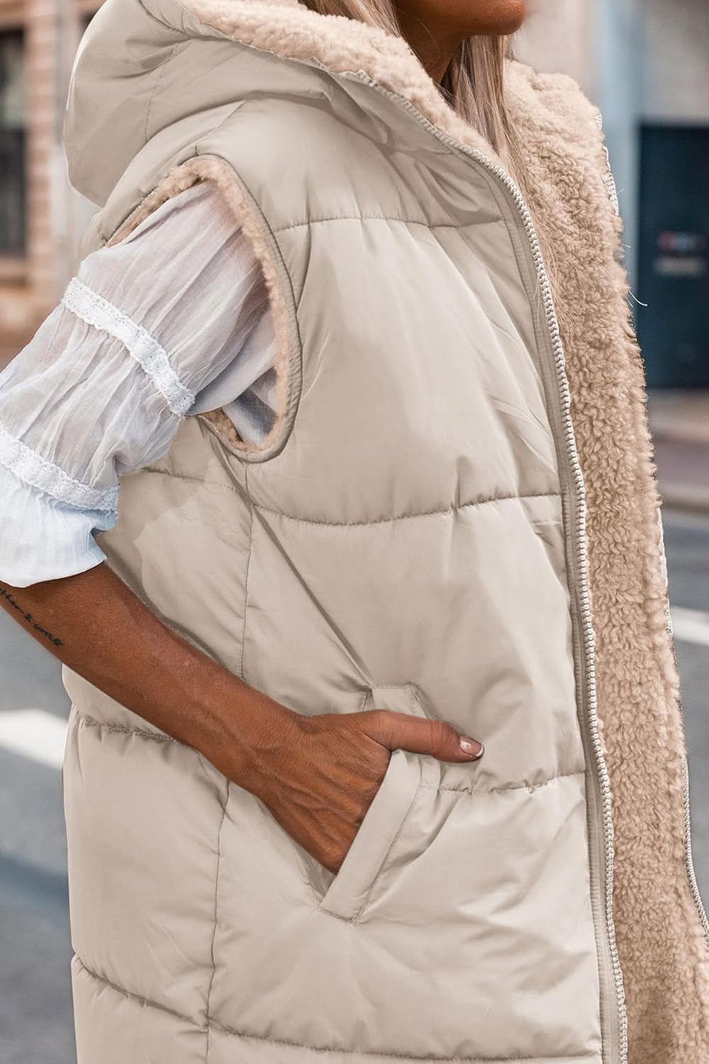 Kayleigh – Long Hooded Puffer Vest for Women