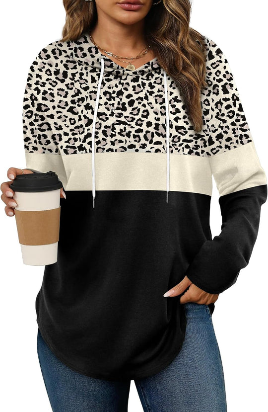 Sara – Cozy Plaid & Solid Print Hoodie Top for Women