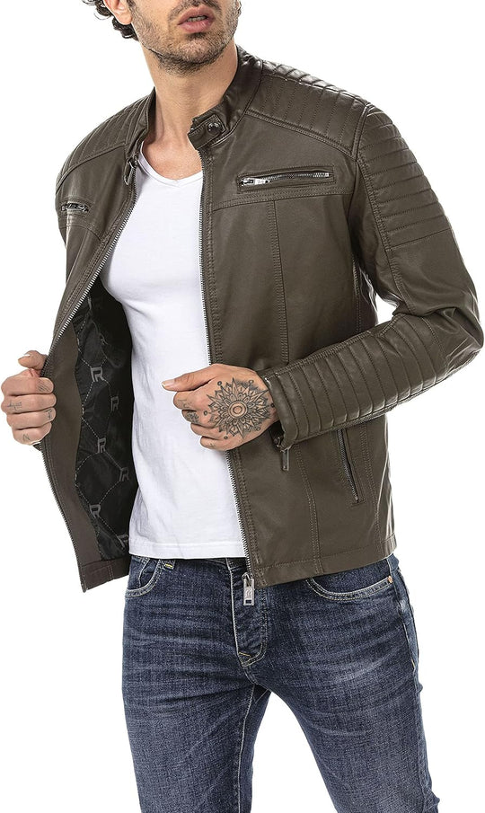 Enzo – Classic Faux Leather Biker Jacket for Men