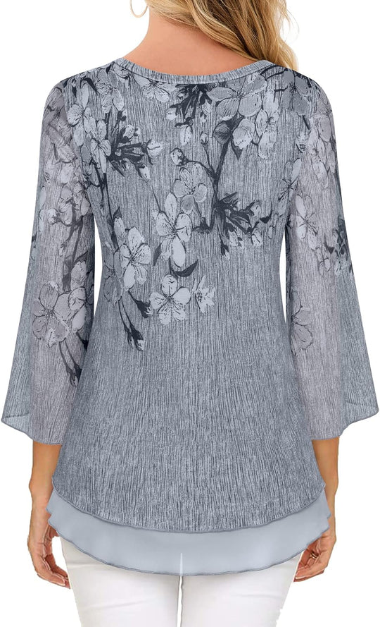 Justitia – Flowy 3/4 Sleeve Chiffon Blouse for Women