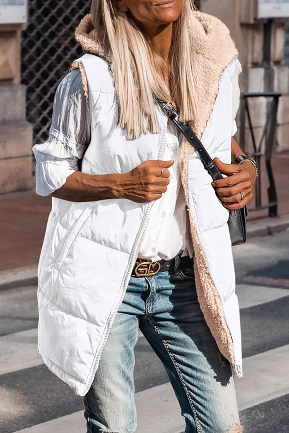 Kayleigh – Long Hooded Puffer Vest for Women