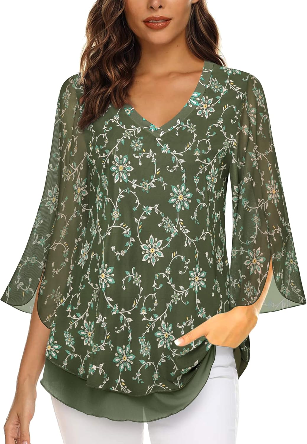 Justitia – Flowy 3/4 Sleeve Chiffon Blouse for Women