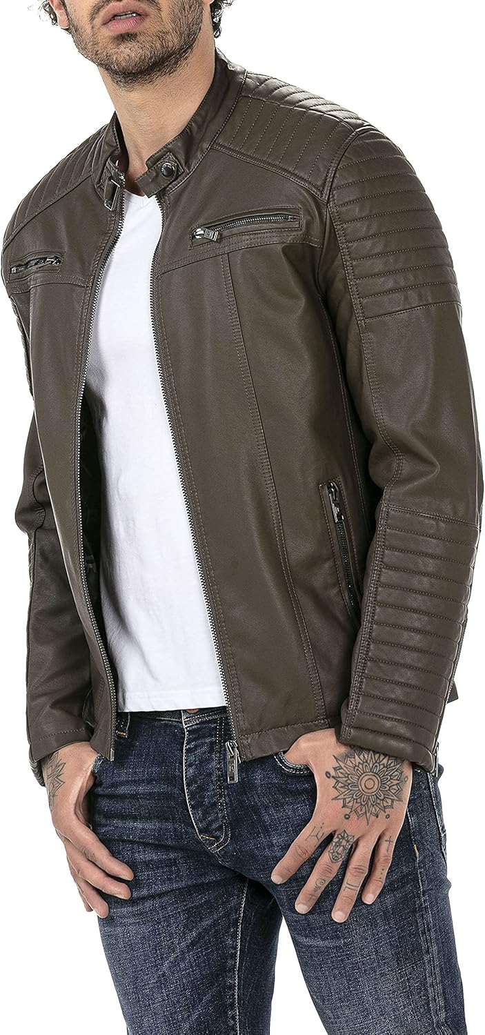 Enzo – Classic Faux Leather Biker Jacket for Men