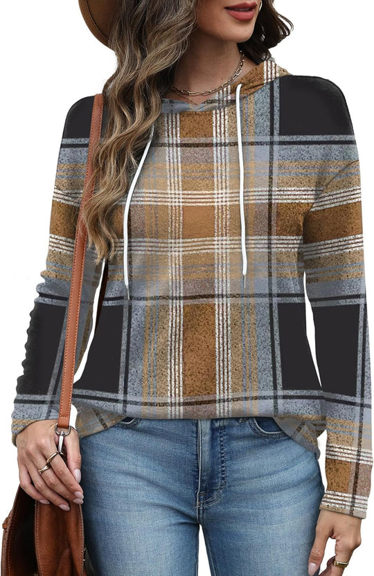 Addie – Plaid Hoodie Long-Sleeve Top for Women