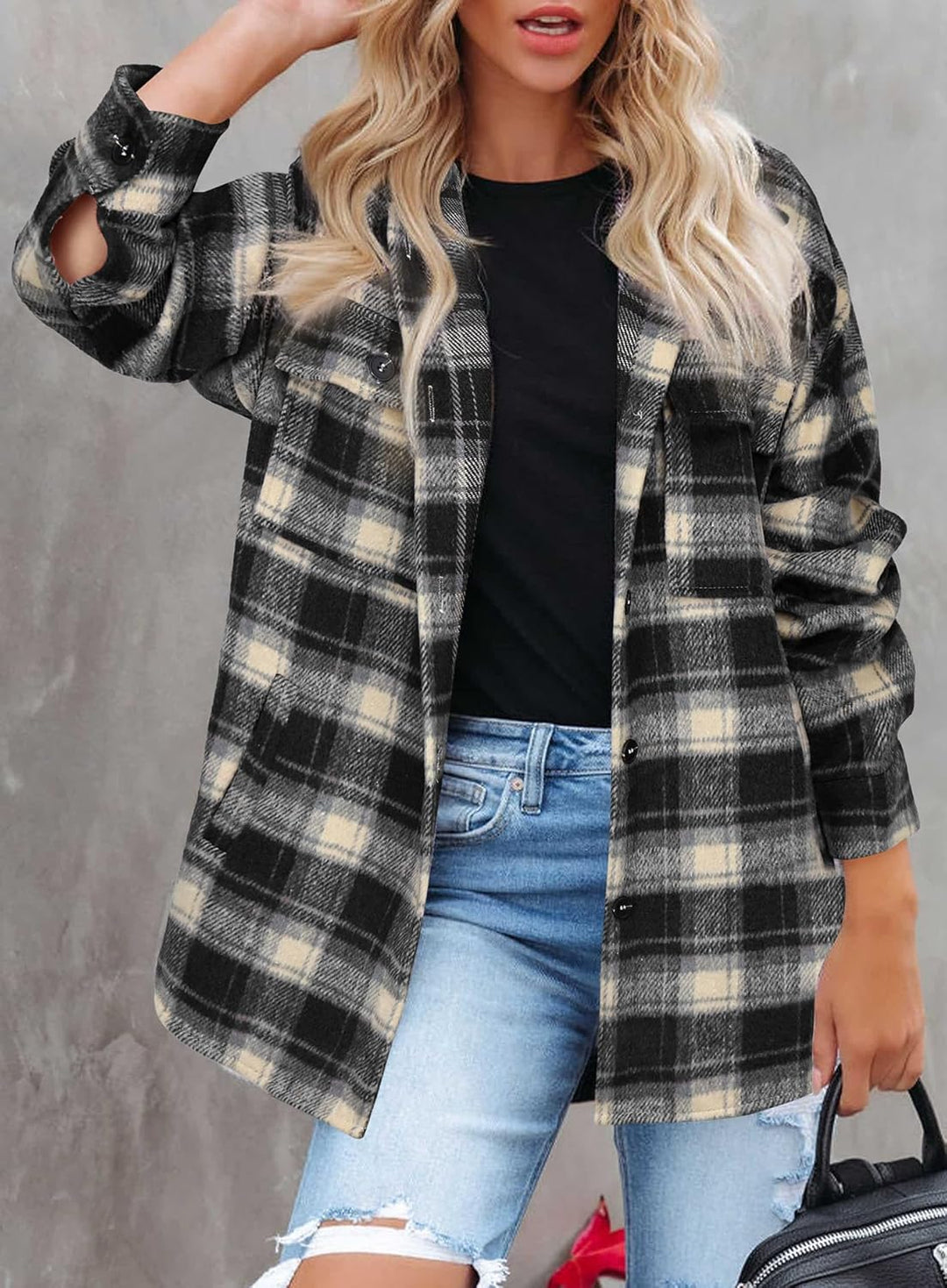 Izzie – Oversized Plaid Button-Up Shacket for Women