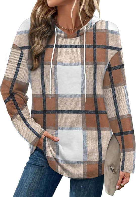 Addie – Plaid Hoodie Long-Sleeve Top for Women