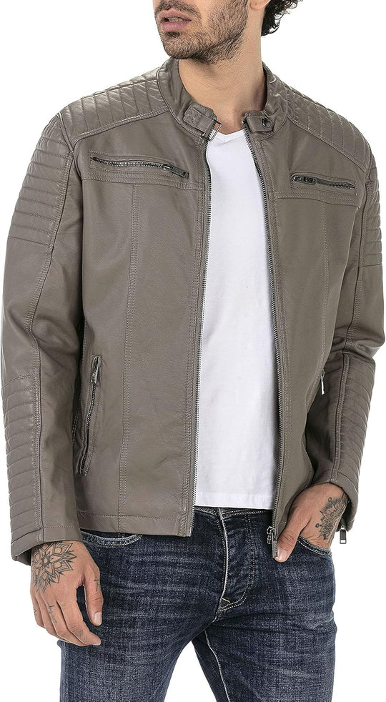 Enzo – Classic Faux Leather Biker Jacket for Men