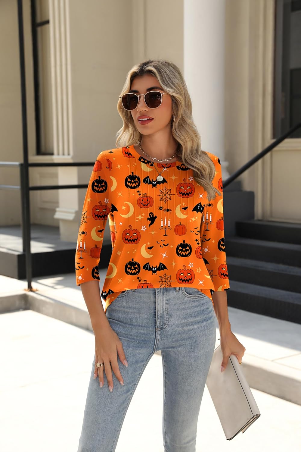 Princess – 3/4 Sleeve Floral Pleated Tunic Top for Women
