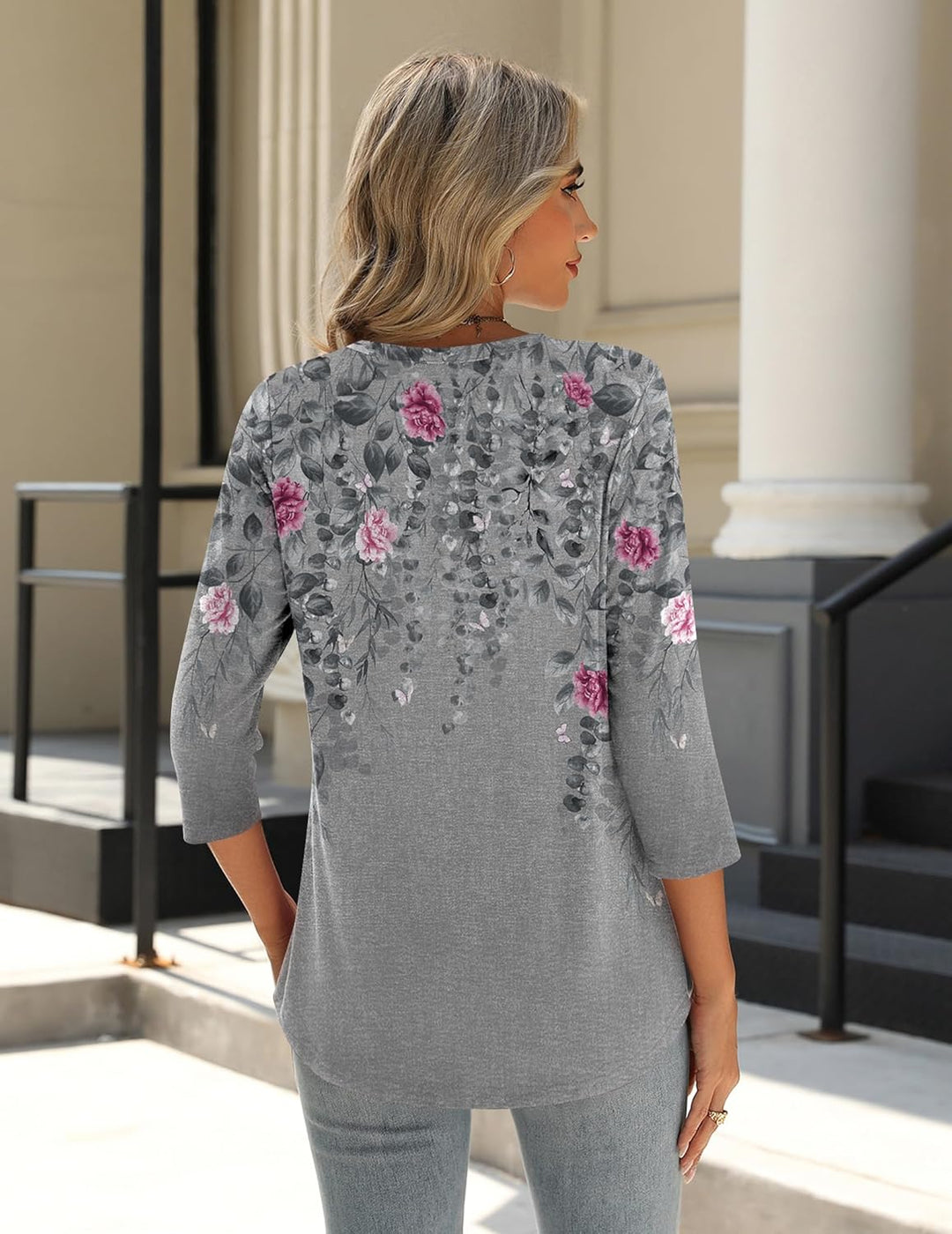 Princess – 3/4 Sleeve Floral Pleated Tunic Top for Women