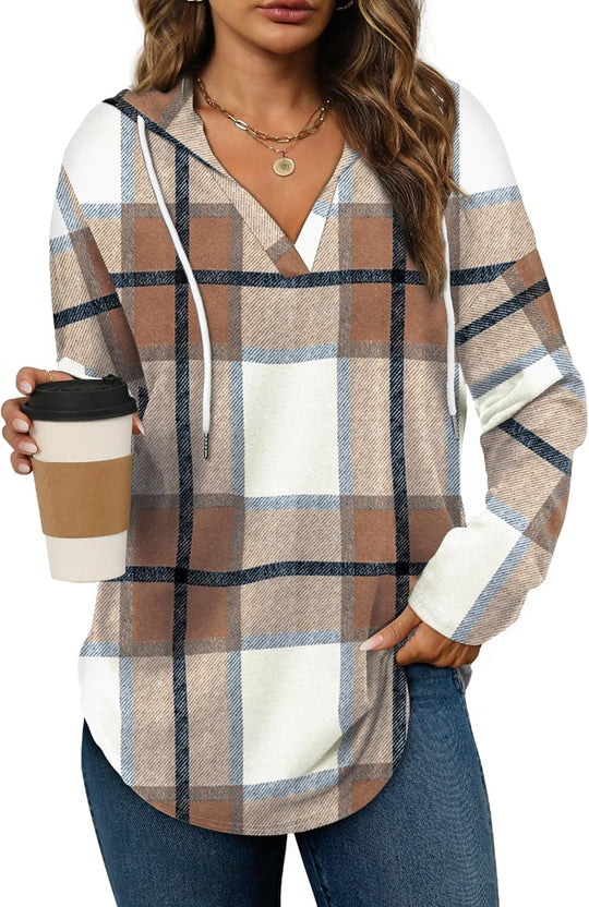 Addie – Plaid Hoodie Long-Sleeve Top for Women