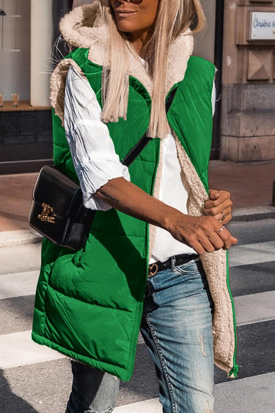 Kayleigh – Long Hooded Puffer Vest for Women