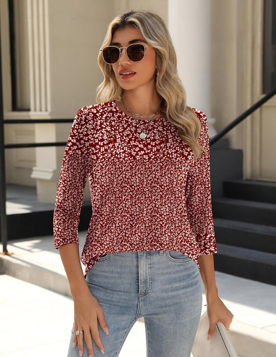 Princess – 3/4 Sleeve Floral Pleated Tunic Top for Women