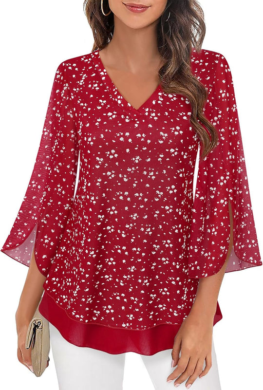 Justitia – Flowy 3/4 Sleeve Chiffon Blouse for Women