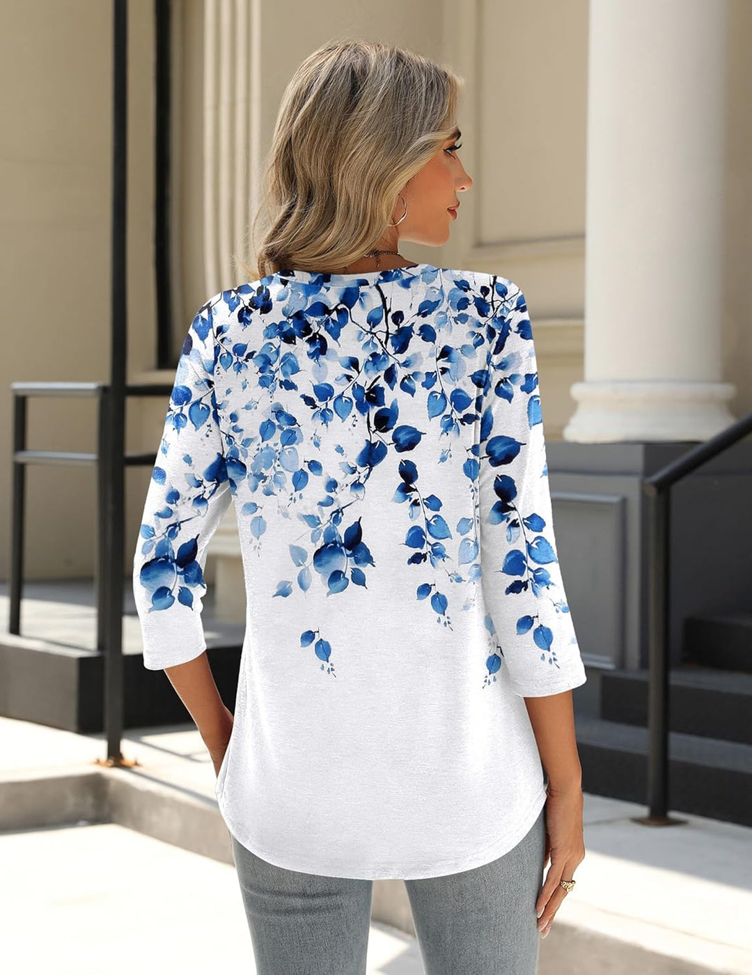 Princess – 3/4 Sleeve Floral Pleated Tunic Top for Women