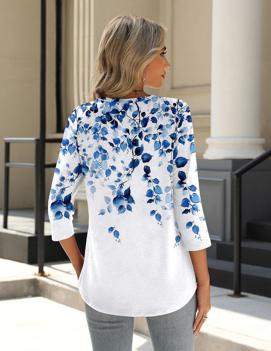 Princess – 3/4 Sleeve Floral Pleated Tunic Top for Women