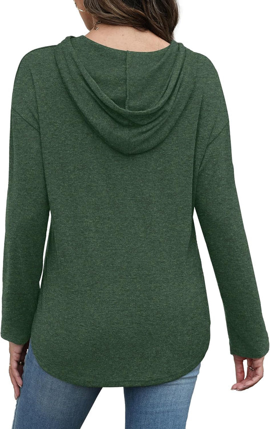 Sara – Cozy Plaid & Solid Print Hoodie Top for Women