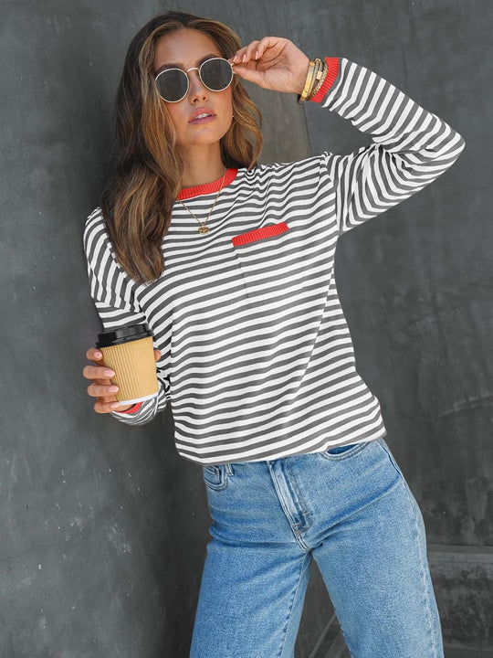 Cierra – Striped Long-Sleeve Casual Top for Women
