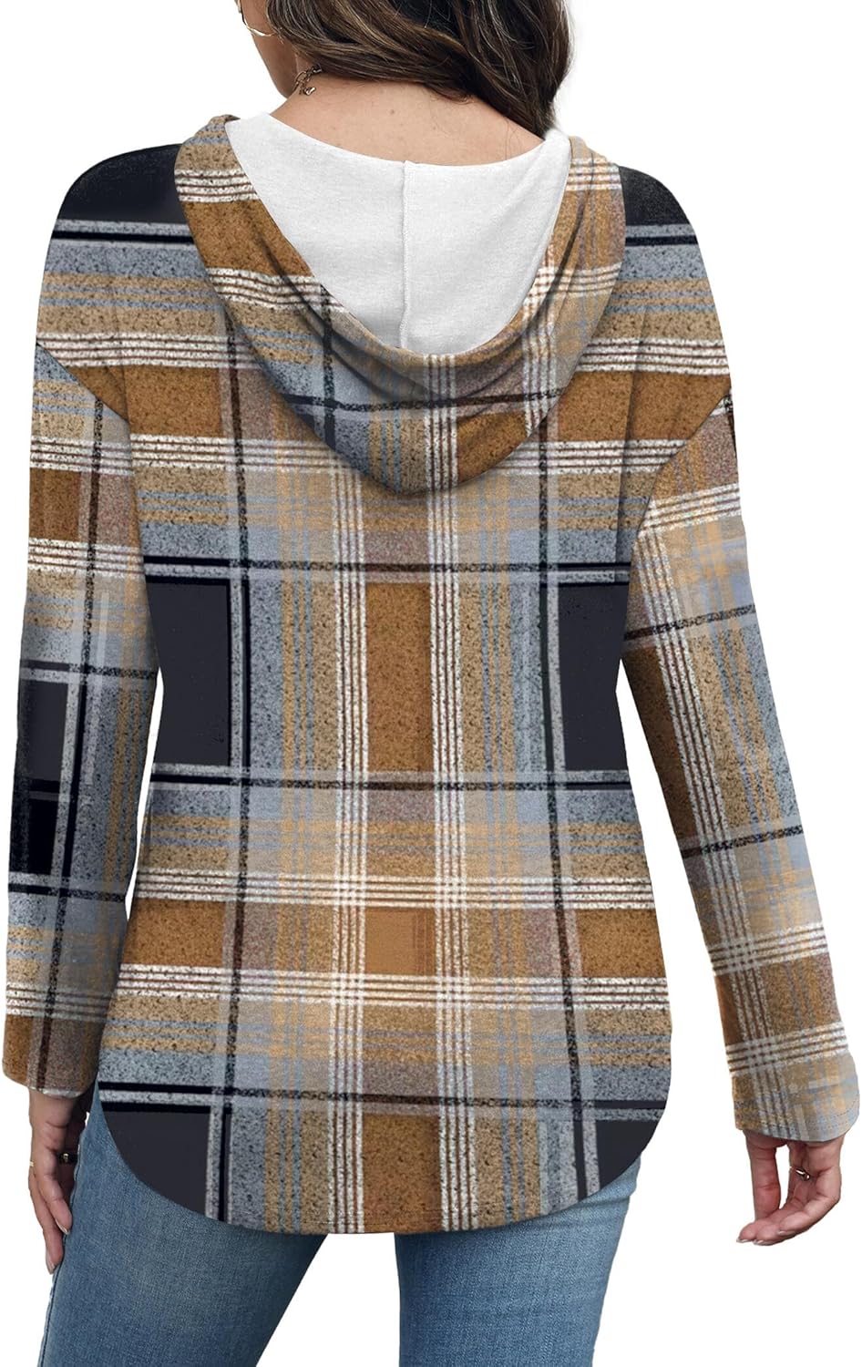 Addie – Plaid Hoodie Long-Sleeve Top for Women