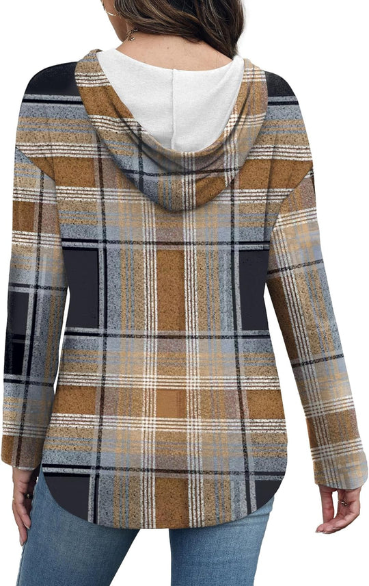 Addie – Plaid Hoodie Long-Sleeve Top for Women