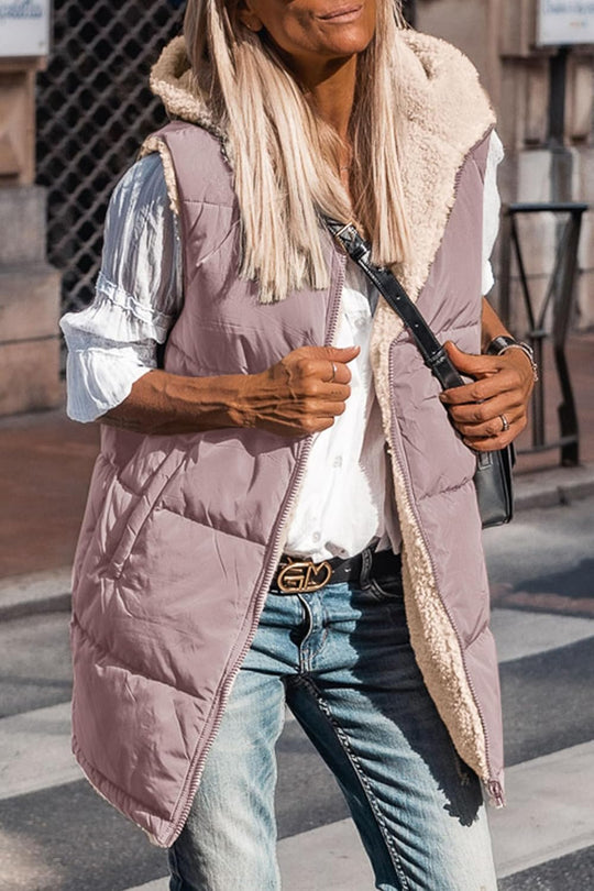 Kayleigh – Long Hooded Puffer Vest for Women
